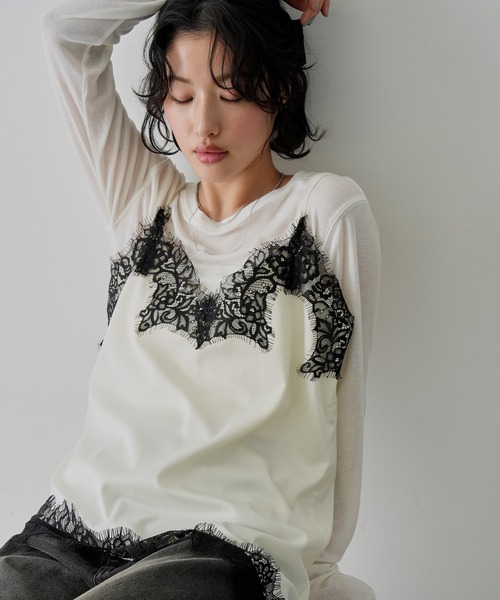 NOGLE（ノグル）の「【NOGLE/ノグル】サテンレースアシメキャミソール（キャミソール・レディース・ブラウン/ブラック×ホワイト/ホワイト/ブラック×ブラック・FREE）」の13枚目の写真