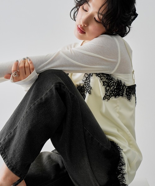 NOGLE（ノグル）の「【NOGLE/ノグル】サテンレースアシメキャミソール（キャミソール・レディース・ブラウン/ブラック×ホワイト/ホワイト/ブラック×ブラック・FREE）」の17枚目の写真