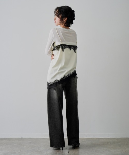 NOGLE（ノグル）の「【NOGLE/ノグル】サテンレースアシメキャミソール（キャミソール・レディース・ブラウン/ブラック×ホワイト/ホワイト/ブラック×ブラック・FREE）」の15枚目の写真