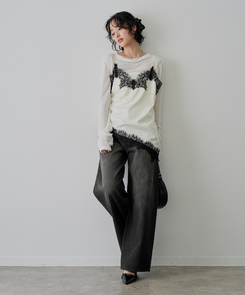 NOGLE（ノグル）の「【NOGLE/ノグル】サテンレースアシメキャミソール（キャミソール・レディース・ブラウン/ブラック×ホワイト/ホワイト/ブラック×ブラック・FREE）」の14枚目の写真