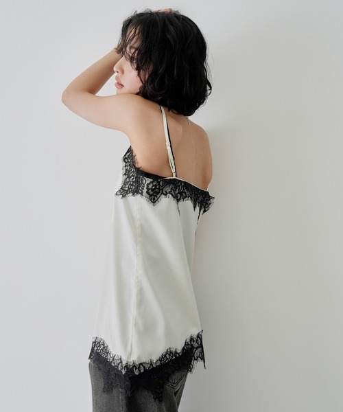 NOGLE（ノグル）の「【NOGLE/ノグル】サテンレースアシメキャミソール（キャミソール・レディース・ブラウン/ブラック×ホワイト/ホワイト/ブラック×ブラック・FREE）」の7枚目の写真