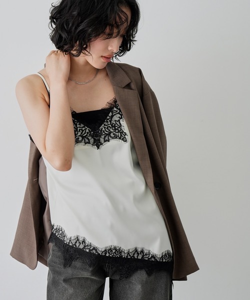 NOGLE（ノグル）の「【NOGLE/ノグル】サテンレースアシメキャミソール（キャミソール・レディース・ブラウン/ブラック×ホワイト/ホワイト/ブラック×ブラック・FREE）」の5枚目の写真