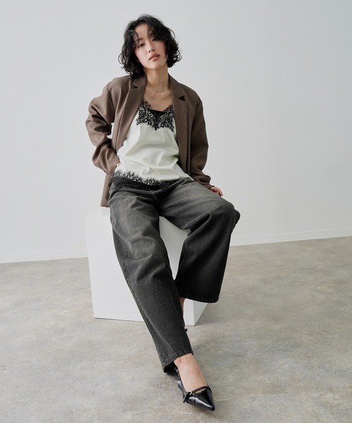 NOGLE（ノグル）の「【NOGLE/ノグル】サテンレースアシメキャミソール（キャミソール・レディース・ブラウン/ブラック×ホワイト/ホワイト/ブラック×ブラック・FREE）」の8枚目の写真