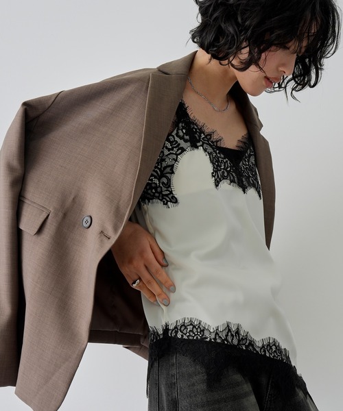 NOGLE（ノグル）の「【NOGLE/ノグル】サテンレースアシメキャミソール（キャミソール・レディース・ブラウン/ブラック×ホワイト/ホワイト/ブラック×ブラック・FREE）」の6枚目の写真