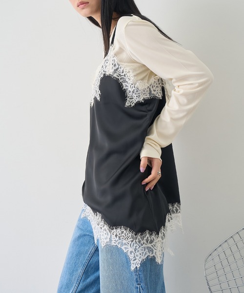 NOGLE（ノグル）の「【NOGLE/ノグル】サテンレースアシメキャミソール（キャミソール・レディース・ブラウン/ブラック×ホワイト/ホワイト/ブラック×ブラック・FREE）」の21枚目の写真