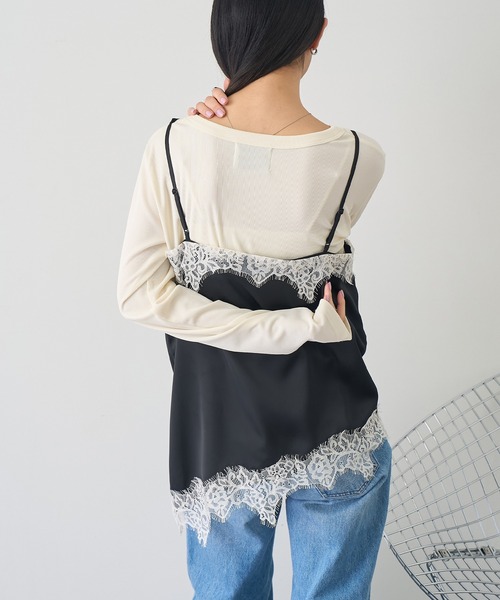 NOGLE（ノグル）の「【NOGLE/ノグル】サテンレースアシメキャミソール（キャミソール・レディース・ブラウン/ブラック×ホワイト/ホワイト/ブラック×ブラック・FREE）」の22枚目の写真