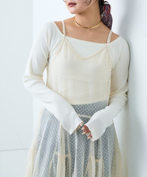 CIAOPANIC TYPY（チャオパニックティピー）の「【india】ヴィンテージライクメッシュドットキャミワンピース（ワンピース・レディース・アイボリー/ブラック・ONE SIZE）」の2枚目の写真