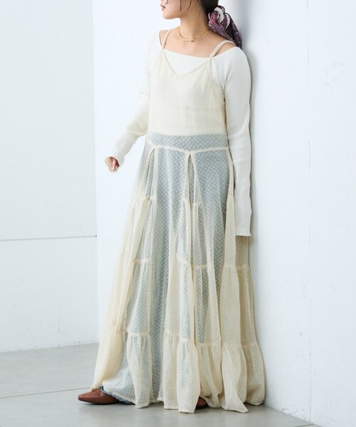 CIAOPANIC TYPY（チャオパニックティピー）の「【india】ヴィンテージライクメッシュドットキャミワンピース（ワンピース・レディース・アイボリー/ブラック・ONE SIZE）」の4枚目の写真