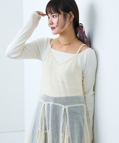 CIAOPANIC TYPY（チャオパニックティピー）の「【india】ヴィンテージライクメッシュドットキャミワンピース（ワンピース・レディース・アイボリー/ブラック・ONE SIZE）」の8枚目の写真