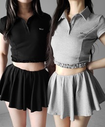 me+em select（ミームセレクト）の「【 セットアップ 】ロゴプレート半袖トップス+フレアミニスカパン SET /( SETUP ) logo plate short sleeve tops + flared mini skirt pants（セットアップ）」
