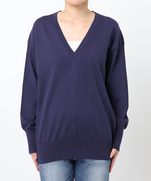 Spick & Span（スピックアンドスパン）の「Emil cotoni Vネックプルオーバー（ニット/セーター・レディース・キャメル/ピンク系その他/ネイビー・FREE）」の8枚目の写真