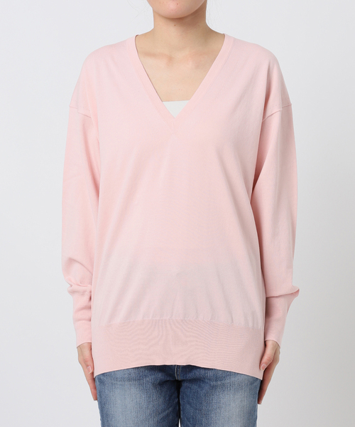 Spick & Span（スピックアンドスパン）の「Emil cotoni Vネックプルオーバー（ニット/セーター・レディース・キャメル/ピンク系その他/ネイビー・FREE）」の5枚目の写真