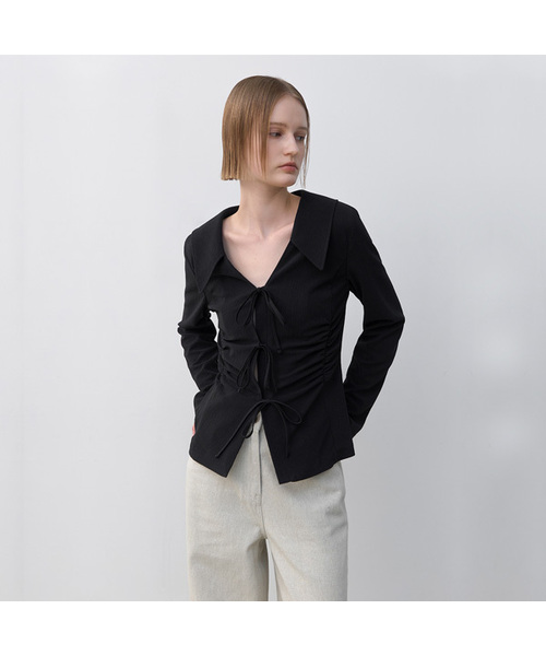 シャツ/ブラウス(長袖/七分) atelier edition Organza Shirring Blouse Organza Shirring Blouse (black) - 아뜰리에에디션