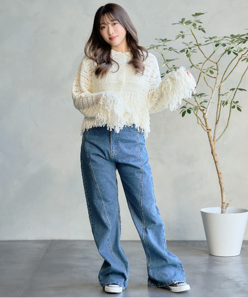 DAESE TOKYO(デセトウキョウ)の「『DAESE TOKYO/デセトウキョウ』メッシュフリンジカーディガン(カーディガン/ボレロ・レディース・オフホワイト/ピンク/ネイビー・FREE)」の19枚目の写真