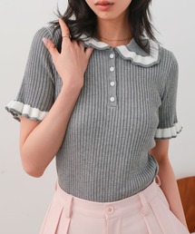 ピコレースポロニットトップス