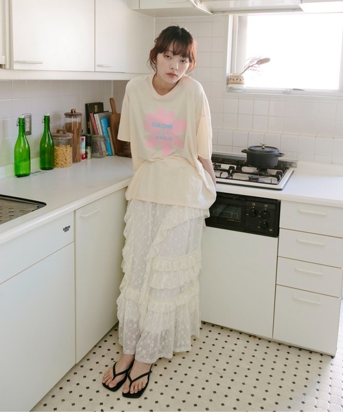PILIT(ピリット)の「flower×logo tee(Tシャツ/カットソー・レディース・アイボリー/オフホワイト/ピンク・MEDIUM)」の7枚目の写真