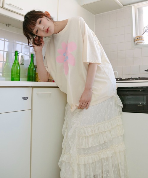 PILIT(ピリット)の「flower×logo tee(Tシャツ/カットソー・レディース・アイボリー/オフホワイト/ピンク・MEDIUM)」の10枚目の写真