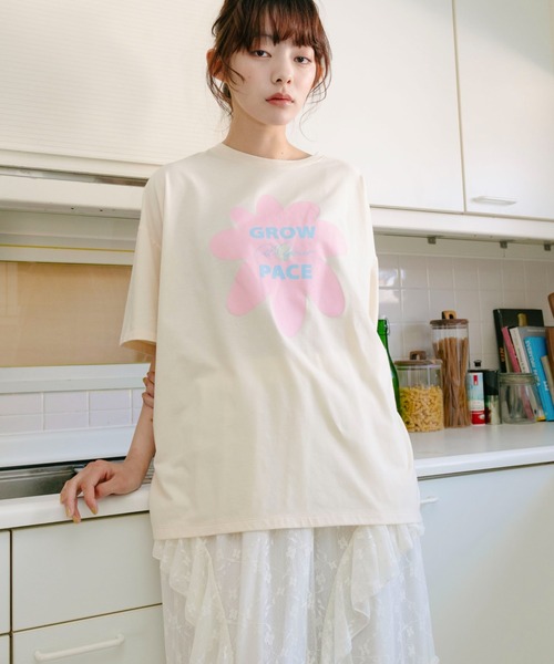 PILIT(ピリット)の「flower×logo tee(Tシャツ/カットソー・レディース・アイボリー/オフホワイト/ピンク・MEDIUM)」の12枚目の写真