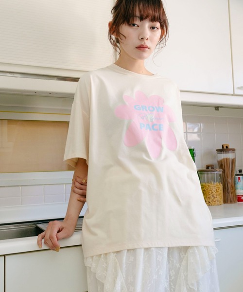 PILIT(ピリット)の「flower×logo tee(Tシャツ/カットソー・レディース・アイボリー/オフホワイト/ピンク・MEDIUM)」の13枚目の写真