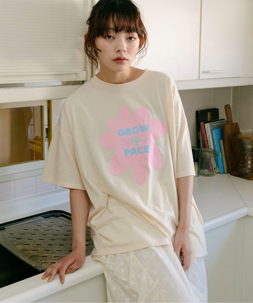 PILIT(ピリット)の「flower×logo tee(Tシャツ/カットソー・レディース・アイボリー/オフホワイト/ピンク・MEDIUM)」の14枚目の写真
