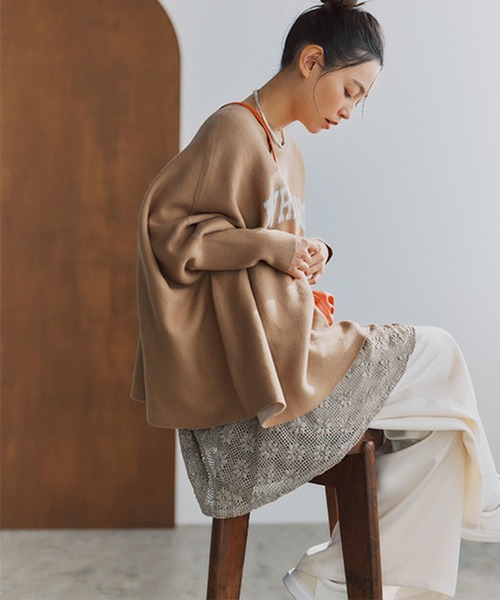 studio CLIP（スタディオクリップ）の「12ゲージダブルジャガードロゴワイドプルオーバー（ニット/セーター・レディース・ネイビー/ライトベージュ/ライトグレー・FREE）」の13枚目の写真