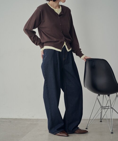 goocy（グーシー）の「【SNSでバズった！】レイヤードライク配色カーディガン（カーディガン/ボレロ・レディース・チャコールグレー/ネイビー/グレー/ブラウン・FREE）」の5枚目の写真