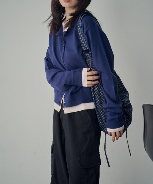 goocy（グーシー）の「【SNSでバズった！】レイヤードライク配色カーディガン（カーディガン/ボレロ・レディース・チャコールグレー/ネイビー/グレー/ブラウン・FREE）」の7枚目の写真