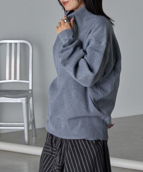 goocy（グーシー）の「衿配色ハーフジップニット（ニット/セーター・レディース・グレー/レッド・FREE）」の3枚目の写真