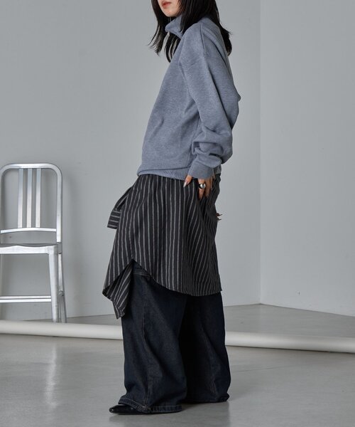 goocy（グーシー）の「衿配色ハーフジップニット（ニット/セーター・レディース・グレー/レッド・FREE）」の4枚目の写真