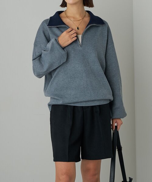 goocy（グーシー）の「衿配色ハーフジップニット（ニット/セーター・レディース・グレー/レッド・FREE）」の5枚目の写真