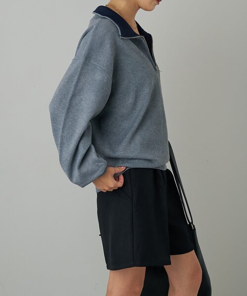 goocy（グーシー）の「衿配色ハーフジップニット（ニット/セーター・レディース・グレー/レッド・FREE）」の6枚目の写真