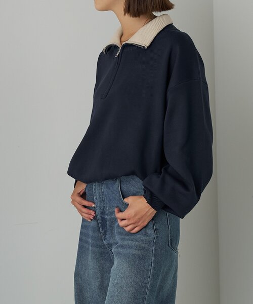 goocy（グーシー）の「衿配色ハーフジップニット（ニット/セーター・レディース・グレー/レッド・FREE）」の8枚目の写真