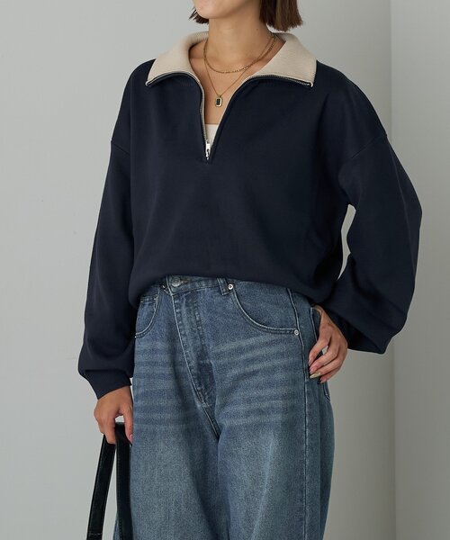 goocy（グーシー）の「衿配色ハーフジップニット（ニット/セーター・レディース・グレー/レッド・FREE）」の9枚目の写真