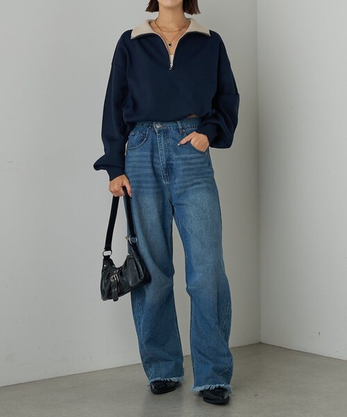 goocy（グーシー）の「衿配色ハーフジップニット（ニット/セーター・レディース・グレー/レッド・FREE）」の11枚目の写真