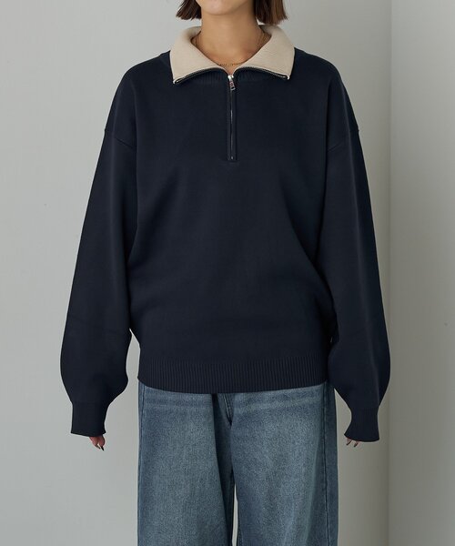 goocy（グーシー）の「衿配色ハーフジップニット（ニット/セーター・レディース・グレー/レッド・FREE）」の14枚目の写真