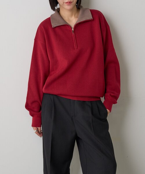 goocy（グーシー）の「衿配色ハーフジップニット（ニット/セーター・レディース・グレー/レッド・FREE）」の21枚目の写真