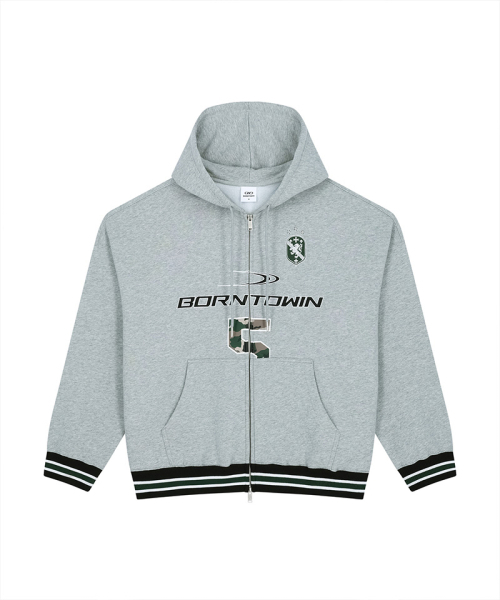 BORN TO WIN（ボーントゥウィン）の「NUMBER 5 RUGBY HOODIE ZIP-UP [MELANGE GREY]（ジャージ・メンズ・その他・1/2/3）」の2枚目の写真