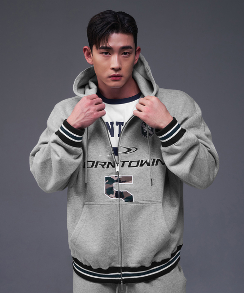 BORN TO WIN（ボーントゥウィン）の「NUMBER 5 RUGBY HOODIE ZIP-UP [MELANGE GREY]（ジャージ・メンズ・その他・1/2/3）」の3枚目の写真