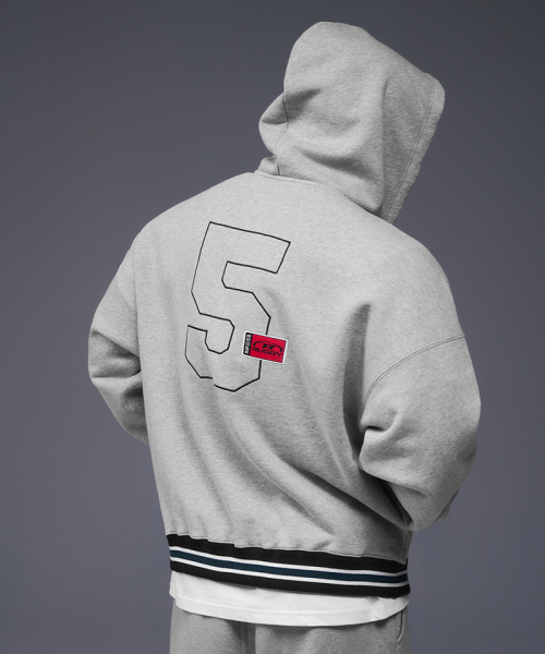BORN TO WIN（ボーントゥウィン）の「NUMBER 5 RUGBY HOODIE ZIP-UP [MELANGE GREY]（ジャージ・メンズ・その他・1/2/3）」の4枚目の写真