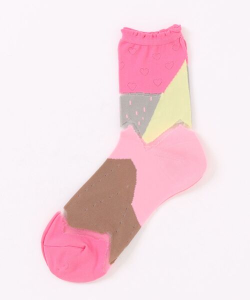Fun & Daily（ファンアンドデイリー）の「F&D : ミックスブロックサマーソックス（ソックス/靴下・レディース・グリーン/ピンク・FREE）」の4枚目の写真