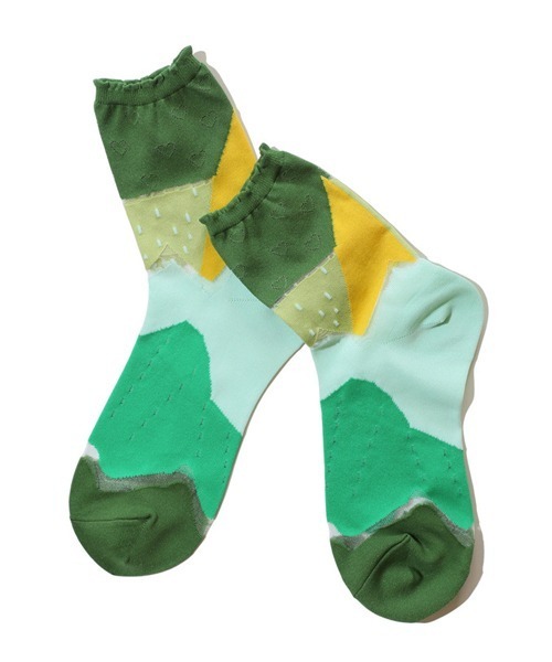 Fun & Daily（ファンアンドデイリー）の「F&D : ミックスブロックサマーソックス（ソックス/靴下・レディース・グリーン/ピンク・FREE）」の5枚目の写真