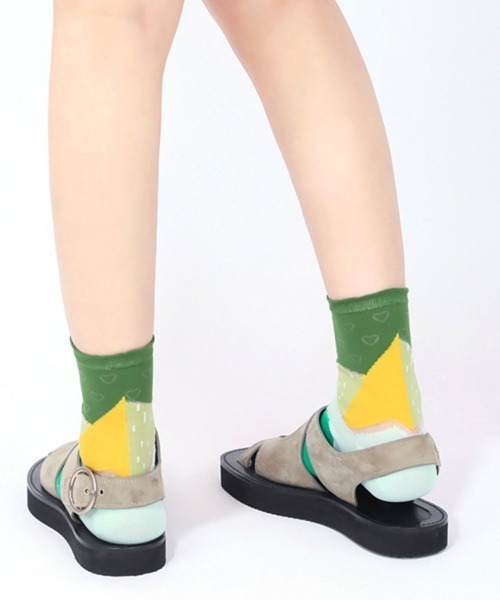 Fun & Daily（ファンアンドデイリー）の「F&D : ミックスブロックサマーソックス（ソックス/靴下・レディース・グリーン/ピンク・FREE）」の7枚目の写真