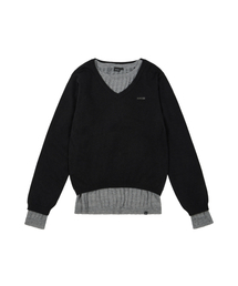 Layered V-Neck Knit (Black)
