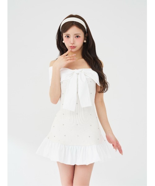 【新品未開封】Darich パールビジューオフショルフリルニットミニワンピース パールビジューオフショルフリルニットミニワンピース – Darich