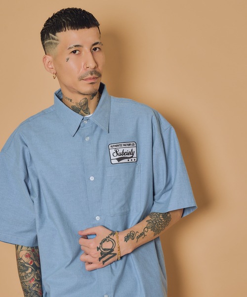 Subciety(サブサエティ)の「Square tail patch shirt(シャツ/ブラウス・メンズ・ブラック/ホワイト/ブルー・X-LARGE/LARGE/MEDIUM/SMALL)」の3枚目の写真