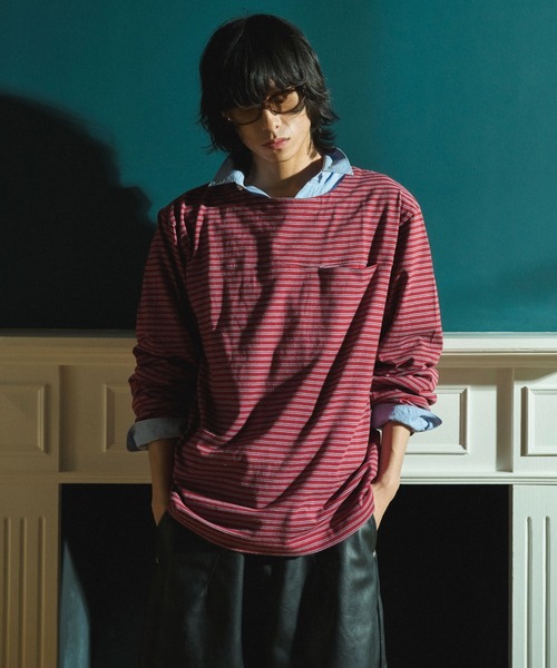 Camphor wood(カンファーウッド)の「MULTI BORDER L/S TEE / マルチ細ピッチボーダーロングスリーブTEE(Tシャツ/カットソー・メンズ・レッド/ブラック/オフホワイト・SMALL/MEDIUM/LARGE)」の2枚目の写真