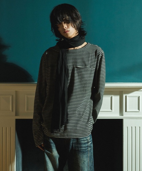 Camphor wood(カンファーウッド)の「MULTI BORDER L/S TEE / マルチ細ピッチボーダーロングスリーブTEE(Tシャツ/カットソー・メンズ・レッド/ブラック/オフホワイト・SMALL/MEDIUM/LARGE)」の3枚目の写真