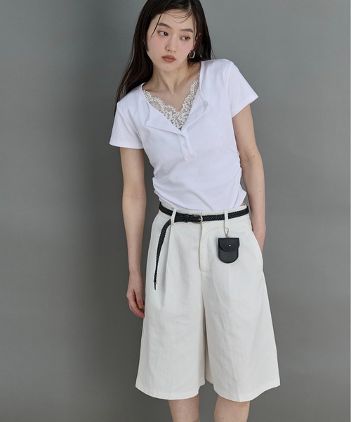 LOSCa(ロスカ)の「レースドッキングTシャツ(Tシャツ/カットソー・レディース・グレー/オフホワイト/クリーム・FREE)」の14枚目の写真