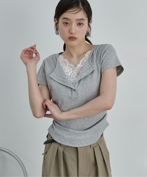 LOSCa(ロスカ)の「レースドッキングTシャツ(Tシャツ/カットソー・レディース・グレー/オフホワイト/クリーム・FREE)」の22枚目の写真