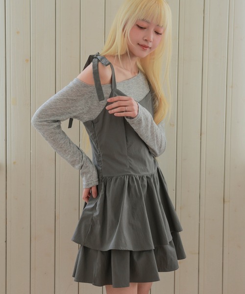 LiLIN(リリン)の「【2点セット】 トップス付き ティアード フリル ワンピース(ワンピース・レディース・アイボリー/グレー・FREE)」の15枚目の写真